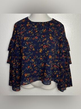 Madewell ruffle-sleeve top in climbing vine size L blouse